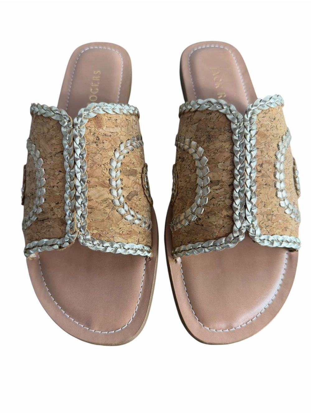 Jack Rogers Seagate Cork Braided Slide Sandals size 9.5M Platinum Metallic Trim